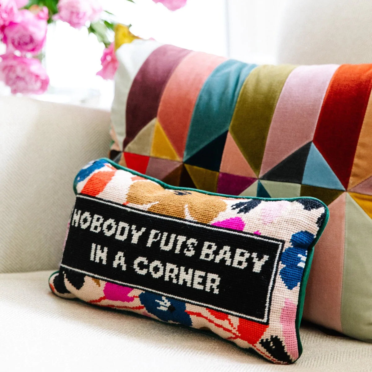 Baby in the Corner Needlepoint Pillow