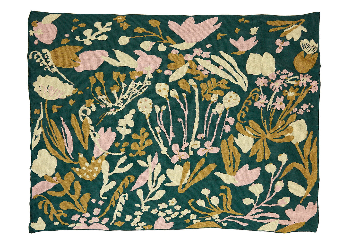 Poppies & Lotus Forest Green Blanket