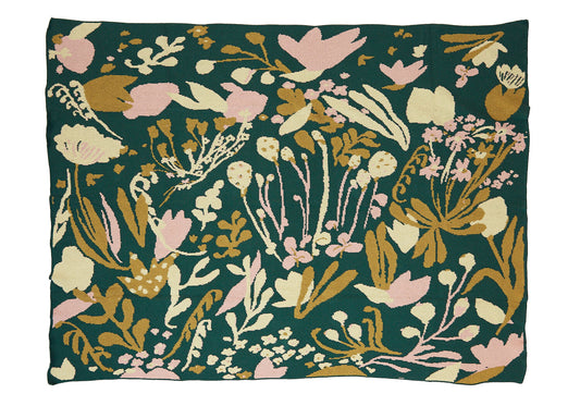 Poppies & Lotus Forest Green Blanket