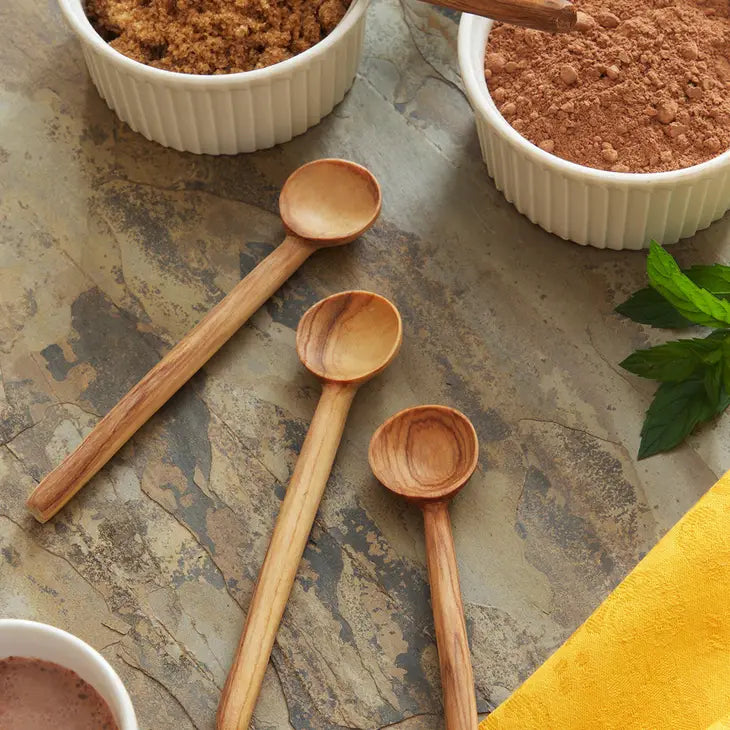 Set of Four Wild Olive Wood Sugar Spoons